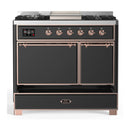 ILVE Majestic III 40-inch Dual Fuel Range with 6 Natural Gas Burner, Griddle and Solid Door Electric Oven in Graphite Matte with Copper Trim (UMD40FQNR3MGP)