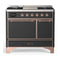 ILVE Majestic III 40-inch Dual Fuel Range with 6 Natural Gas Burner, Griddle and Solid Door Electric Oven in Graphite Matte with Copper Trim (UMD40FQNR3MGP)