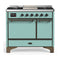 ILVE Majestic III 40-inch Dual Fuel Range with 6 Natural Gas Burner, Griddle and Solid Door Electric Oven in Mediterranean Mint with Burnished Trim (UMD40FQNR3MMB)