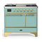 ILVE Majestic III 40-inch Dual Fuel Range with 5 Liquid Propane Burner, Griddle and Solid Door Electric Oven in Mediterranean Mint with Brass Trim (UMD40FQNR3MMGLP)