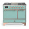 ILVE Majestic III 40-inch Dual Fuel Range with 5 Liquid Propane Burner, Griddle and Solid Door Electric Oven in Mediterranean Mint with Copper Trim (UMD40FQNR3MMPLP)