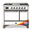 ILVE Majestic III 40-inch Dual Fuel Range with 6 Natural Gas Burner, Griddle and Solid Door Electric Oven in RAL with Burnished Trim (UMD40FQNR3RAB)