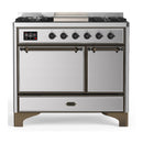 ILVE Majestic III 40-inch Dual Fuel Range with 5 Liquid Propane Burner, Griddle and Solid Door Electric Oven in Stainless Steel with Burnished Trim (UMD40FQNR3SSBLP)
