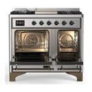 ILVE Majestic III 40-inch Dual Fuel Range with 5 Liquid Propane Burner, Griddle and Solid Door Electric Oven in Stainless Steel with Burnished Trim (UMD40FQNR3SSBLP)