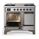ILVE Majestic III 40-inch Dual Fuel Range with 5 Liquid Propane Burner, Griddle and Solid Door Electric Oven in Stainless Steel with Burnished Trim (UMD40FQNR3SSBLP)