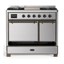 ILVE Majestic III 40-inch Dual Fuel Range with 5 Liquid Propane Burner, Griddle and Solid Door Electric Oven in Stainless Steel with Burnished Trim (UMD40FQNR3SSBLP)
