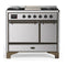 ILVE Majestic III 40-inch Dual Fuel Range with 5 Liquid Propane Burner, Griddle and Solid Door Electric Oven in Stainless Steel with Burnished Trim (UMD40FQNR3SSBLP)