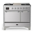 ILVE Majestic III 40-inch Dual Fuel Range with 6 Natural Gas Burner, Griddle and Solid Door Electric Oven in Stainless Steel with Chrome Trim (UMD40FQNR3SSC)