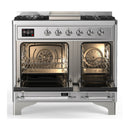 ILVE Majestic III 40-inch Dual Fuel Range with 6 Natural Gas Burner, Griddle and Solid Door Electric Oven in Stainless Steel with Chrome Trim (UMD40FQNR3SSC)