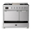 ILVE Majestic III 40-inch Dual Fuel Range with 6 Natural Gas Burner, Griddle and Solid Door Electric Oven in Stainless Steel with Chrome Trim (UMD40FQNR3SSC)