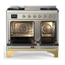 ILVE Majestic III 40-inch Dual Fuel Range with 6 Natural Gas Burner, Griddle and Solid Door Electric Oven in Stainless Steel with Brass Trim (UMD40FQNR3SSG)