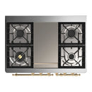 ILVE Majestic III 40-inch Dual Fuel Range with 6 Natural Gas Burner, Griddle and Solid Door Electric Oven in Stainless Steel with Brass Trim (UMD40FQNR3SSG)