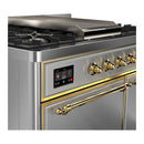 ILVE Majestic III 40-inch Dual Fuel Range with 6 Natural Gas Burner, Griddle and Solid Door Electric Oven in Stainless Steel with Brass Trim (UMD40FQNR3SSG)