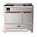ILVE Majestic III 40-inch Dual Fuel Range with 6 Natural Gas Burner, Griddle and Solid Door Electric Oven in Stainless Steel with Copper Trim (UMD40FQNR3SSP)