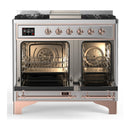ILVE Majestic III 40-inch Dual Fuel Range with 6 Natural Gas Burner, Griddle and Solid Door Electric Oven in Stainless Steel with Copper Trim (UMD40FQNR3SSP)
