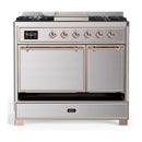 ILVE Majestic III 40-inch Dual Fuel Range with 6 Natural Gas Burner, Griddle and Solid Door Electric Oven in Stainless Steel with Copper Trim (UMD40FQNR3SSP)