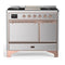 ILVE Majestic III 40-inch Dual Fuel Range with 6 Natural Gas Burner, Griddle and Solid Door Electric Oven in Stainless Steel with Copper Trim (UMD40FQNR3SSP)