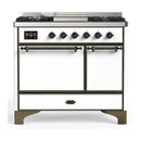 ILVE Majestic III 40-inch Dual Fuel Range with 5 Liquid Propane Burner, Griddle and Solid Door Electric Oven in White with Burnished Trim (UMD40FQNR3WHBLP)