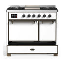 ILVE Majestic III 40-inch Dual Fuel Range with 5 Liquid Propane Burner, Griddle and Solid Door Electric Oven in White with Burnished Trim (UMD40FQNR3WHBLP)