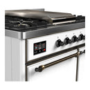 ILVE Majestic III 40-inch Dual Fuel Range with 5 Liquid Propane Burner, Griddle and Solid Door Electric Oven in White with Burnished Trim (UMD40FQNR3WHBLP)
