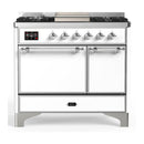 ILVE Majestic III 40-inch Dual Fuel Range with 5 Liquid Propane Burner, Griddle and Solid Door Electric Oven in White with Chrome Trim (UMD40FQNR3WHCLP)