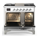 ILVE Majestic III 40-inch Dual Fuel Range with 5 Liquid Propane Burner, Griddle and Solid Door Electric Oven in White with Chrome Trim (UMD40FQNR3WHCLP)