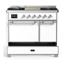 ILVE Majestic III 40-inch Dual Fuel Range with 5 Liquid Propane Burner, Griddle and Solid Door Electric Oven in White with Chrome Trim (UMD40FQNR3WHCLP)