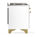 ILVE Majestic III 40-inch Dual Fuel Range with 6 Natural Gas Burner, Griddle and Solid Door Electric Oven in White with Brass Trim (UMD40FQNR3WHG)