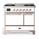 ILVE Majestic III 40-inch Dual Fuel Range with 6 Natural Gas Burner, Griddle and Solid Door Electric Oven in White with Copper Trim (UMD40FQNR3WHP)