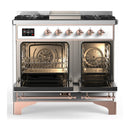 ILVE Majestic III 40-inch Dual Fuel Range with 5 Liquid Propane Burner, Griddle and Solid Door Electric Oven in White with Copper Trim (UMD40FQNR3WHPLP)