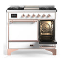 ILVE Majestic III 40-inch Dual Fuel Range with 6 Natural Gas Burner, Griddle and Solid Door Electric Oven in White with Copper Trim (UMD40FQNR3WHP)