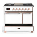 ILVE Majestic III 40-inch Dual Fuel Range with 6 Natural Gas Burner, Griddle and Solid Door Electric Oven in White with Copper Trim (UMD40FQNR3WHP)