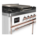 ILVE Majestic III 40-inch Dual Fuel Range with 6 Natural Gas Burner, Griddle and Solid Door Electric Oven in White with Copper Trim (UMD40FQNR3WHP)