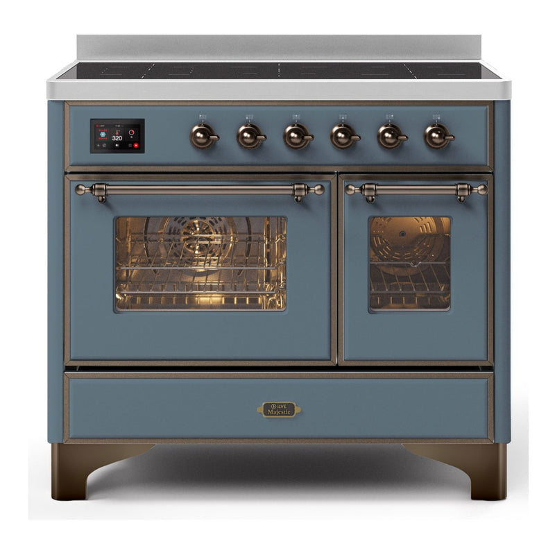 ILVE 40-Inch Majestic II induction Range with 6 Elements - Dual Oven - TFT Control Display - Triple Glass Cool Oven Door - in Blue Grey with Bronze Trim (UMDI10NS3BGB)