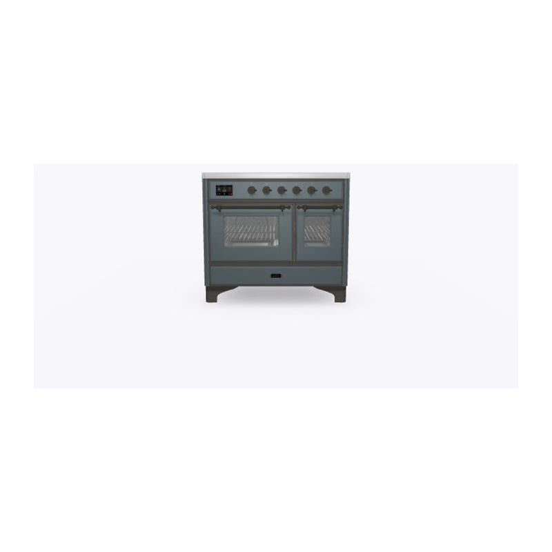 ILVE 40-Inch Majestic II induction Range with 6 Elements - Dual Oven - TFT Control Display - Triple Glass Cool Oven Door - in Blue Grey with Bronze Trim (UMDI10NS3BGB)