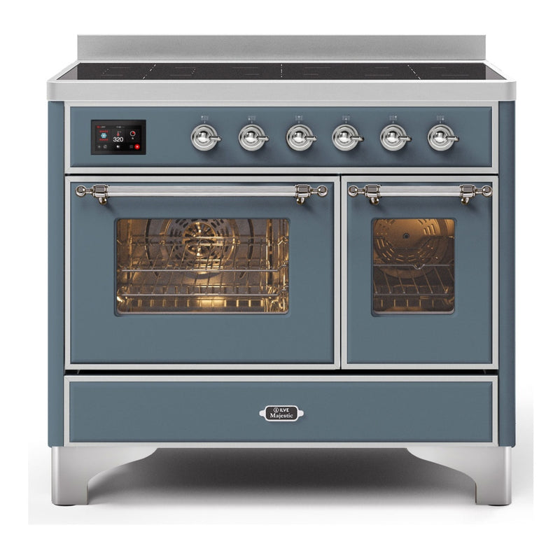 ILVE 40-Inch Majestic II induction Range with 6 Elements - Dual Oven - TFT Control Display - Triple Glass Cool Oven Door - in Blue Grey with Chrome Trim (UMDI10NS3BGC)