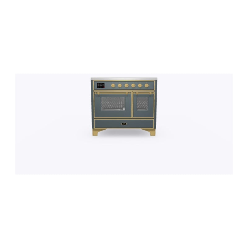 ILVE 40-Inch Majestic II induction Range with 6 Elements - Dual Oven - TFT Control Display - Triple Glass Cool Oven Door - in Blue Grey with Brass Trim (UMDI10NS3BGG)