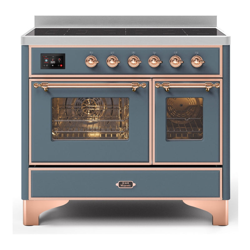 ILVE 40-Inch Majestic II induction Range with 6 Elements - Dual Oven - TFT Control Display - Triple Glass Cool Oven Door - in Blue Grey with Copper Trim (UMDI10NS3BGP)