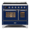 ILVE 40-Inch Majestic II induction Range with 6 Elements and  3.82 cu. ft. Oven - Chrome Trim in Midnight Blue (UMDI10NS3MBC)