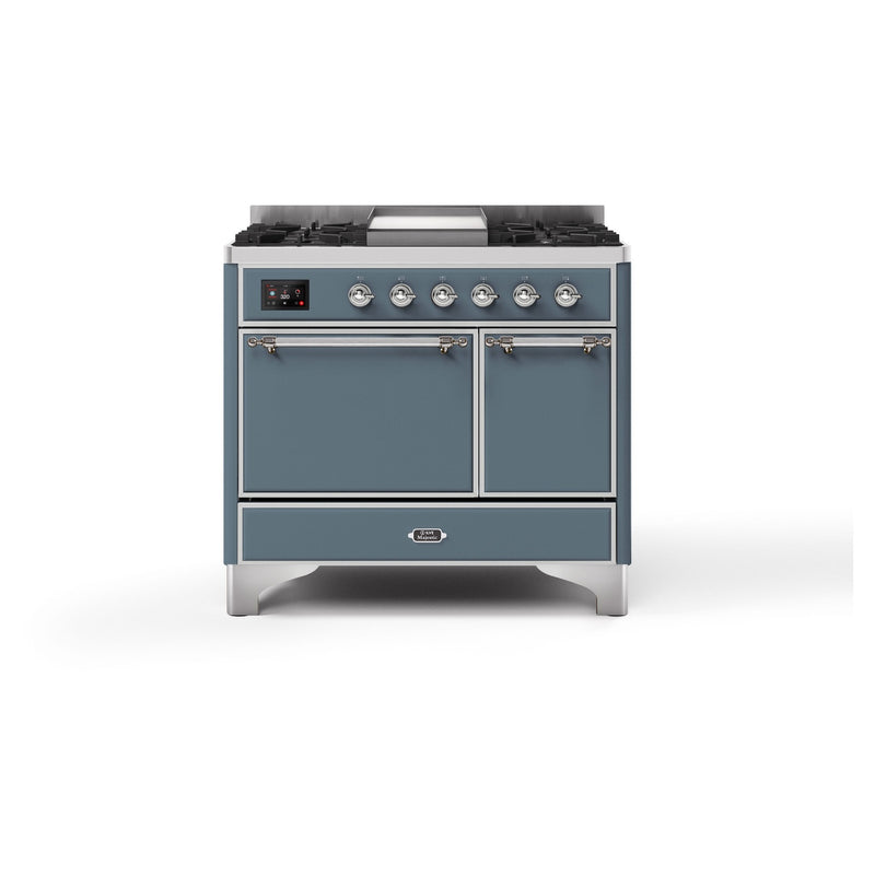 ILVE 40-Inch Majestic II Series Freestanding Electric Double Solid Door Oven Range with 6 Elements in Blue Grey with Chrome Trim (UMDI10QNS3BGC)