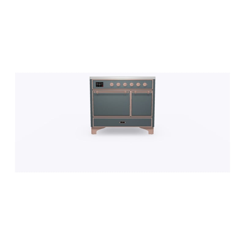 ILVE 40-Inch Majestic II Series Freestanding Electric Solid Door Double Oven Range with 6 Elements in Blue Grey with Copper Trim (UMDI10QNS3BGP)