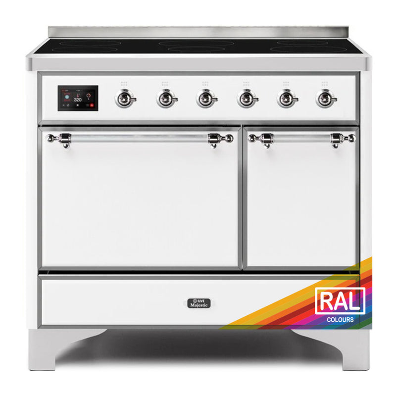 ILVE 40-Inch Majestic II induction Range with 6 Elements and Solid Door Dual Oven in Custom RAL with Chrome Trim (UMDI10QNS3RALC)