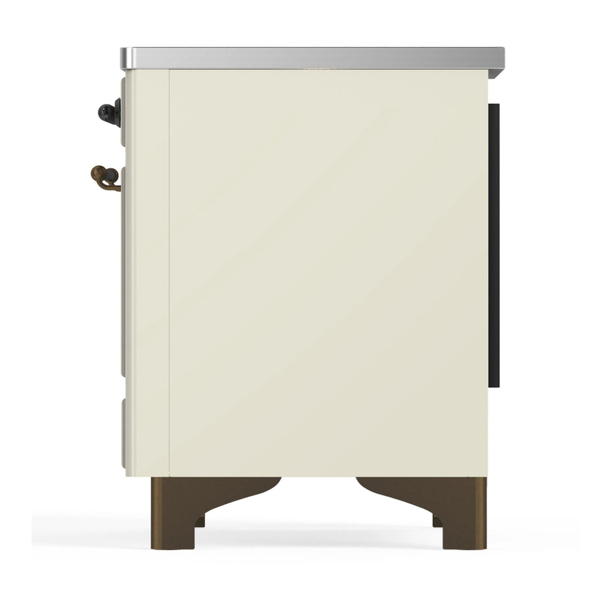 Antique white induction range side panel with handle and dark base