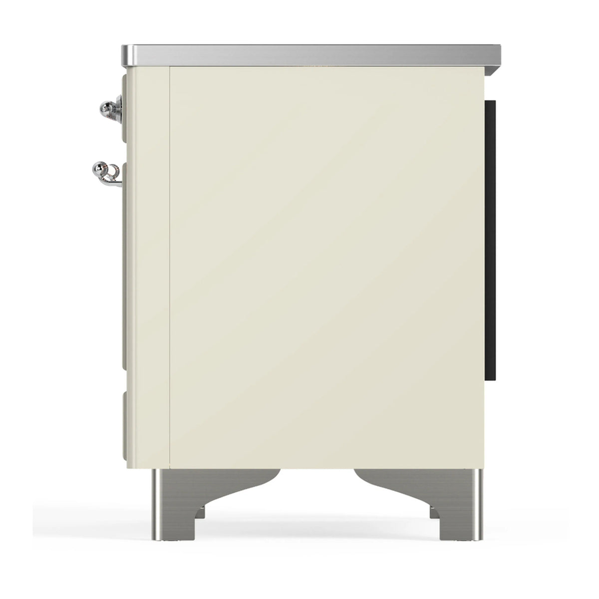 Antique white range back/side panel with chrome legs and side handle hardware