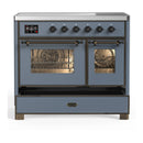 ILVE Majestic III 40-Inch Induction Range with 6 Induction Elements and Triple Glass Door Electric Oven in Blue Grey with Burnished Trim (UMDIB40NR3BGB)