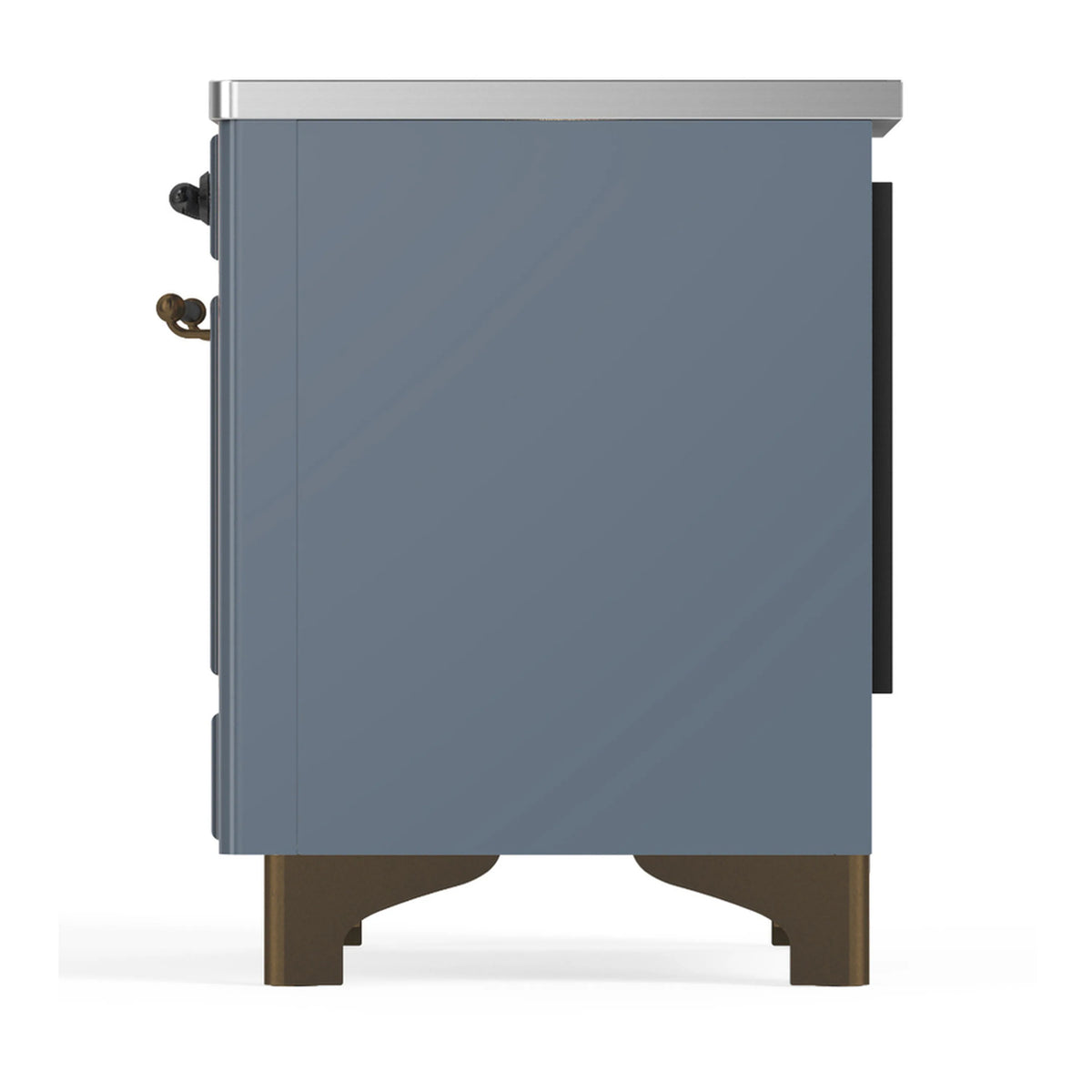 Blue grey induction range opposite side view with bronze handle details