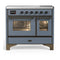 ILVE Majestic III 40-Inch Induction Range with 6 Induction Elements and Triple Glass Door Electric Oven in Blue Grey with Burnished Trim (UMDIB40NR3BGB)