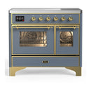 ILVE Majestic III 40-Inch Induction Range with 6 Induction Elements and Triple Glass Door Electric Oven in Blue Grey with Brass Trim (UMDIB40NR3BGG)