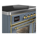 ILVE Majestic III 40-Inch Induction Range with 6 Induction Elements and Triple Glass Door Electric Oven in Blue Grey with Brass Trim (UMDIB40NR3BGG)