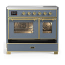 ILVE Majestic III 40-Inch Induction Range with 6 Induction Elements and Triple Glass Door Electric Oven in Blue Grey with Brass Trim (UMDIB40NR3BGG)
